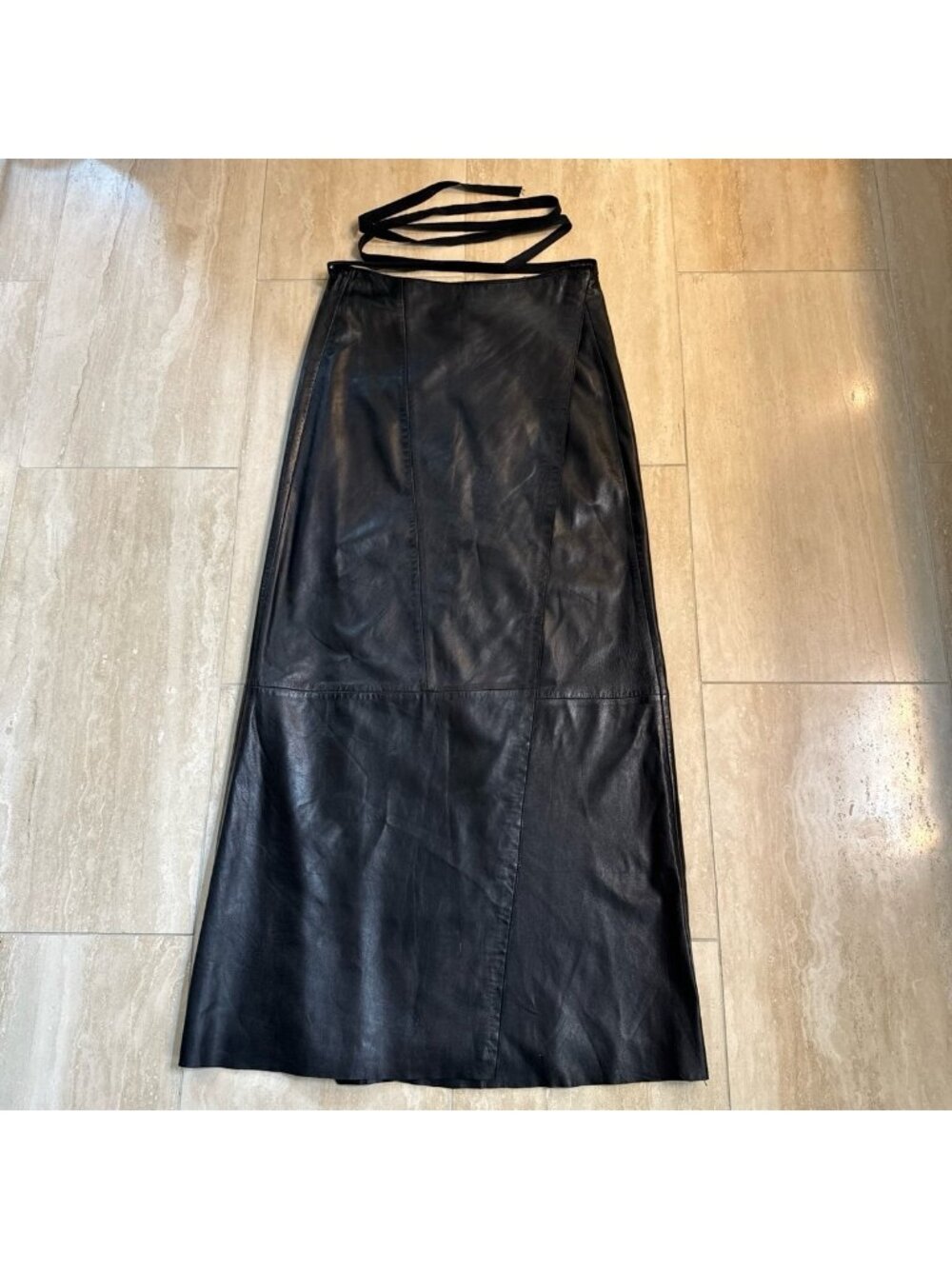 Banana Republic Vintage Black Leather Maxi Wrap Skirt, sz 12